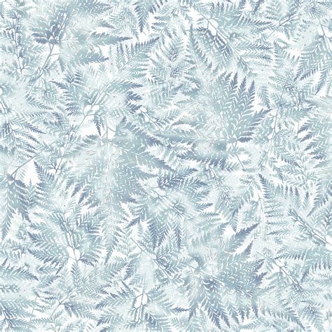 Hoffman Metallic Perch Winter Foliage Ice Blue/Silver, Fabric by 